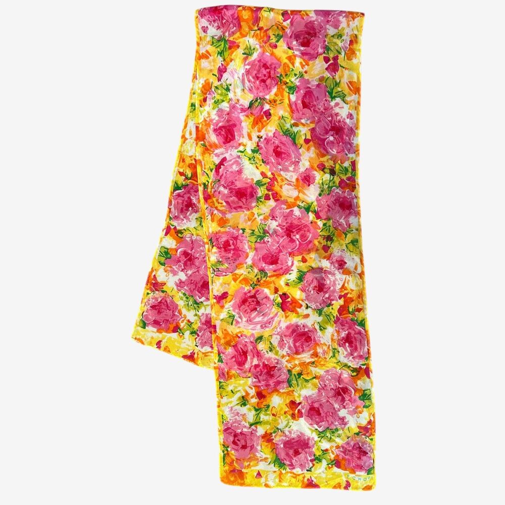 Echo Silk Rectangular Scarf Floral Print Yellow P… - image 3